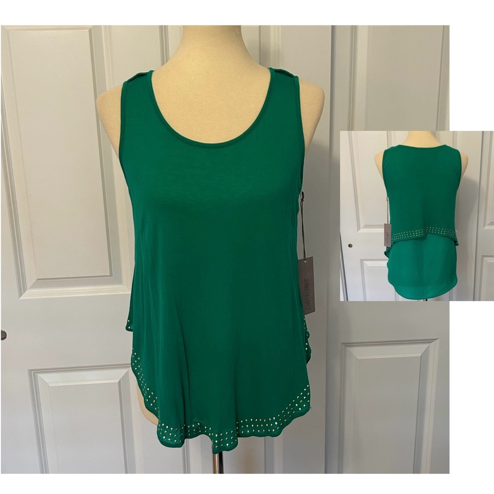 JLO Emerald Green Sleeveless Studded 2 Layer Top